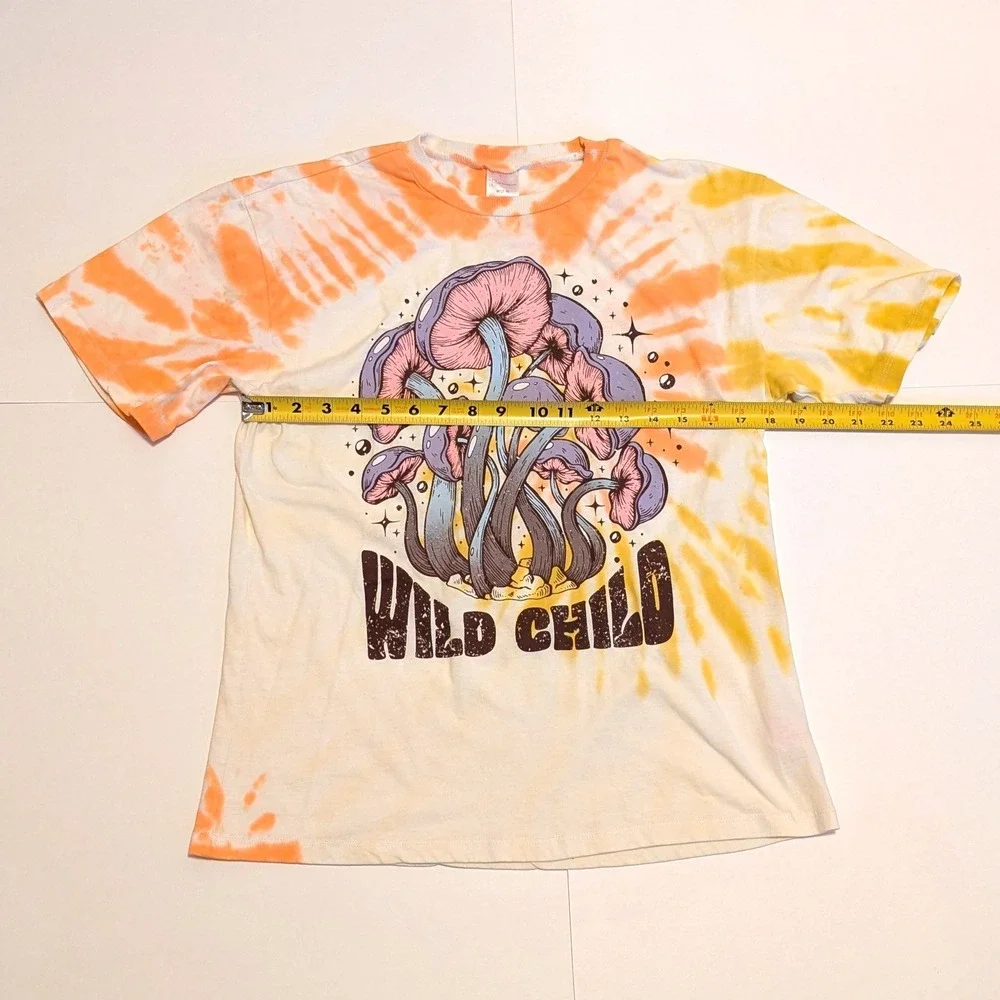 No Boundaries Wild Child Mushroom Tie Dye Graphic Tee Juniors M 7-9 Orange